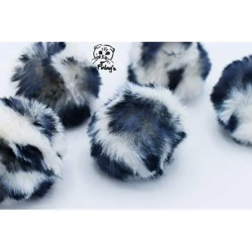 FINLAYS Large Plush Soft Faux Fur Patch Puff Pom Balls Cat Toy 5 Pack (Gray)