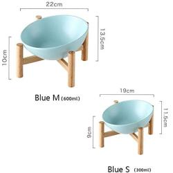 gutongyuan Ceramic Tilted Elevated Raised Pet Bowl with Wood Stand for Cats and Dogs No Spill Pet Food Water Feeder
