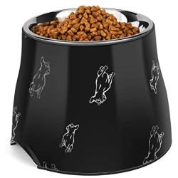 Flexzion Stainless Steel Elevated Dog Bowl Feeder - Raised Cat Pet Dish with Removable Food Water Holder Anti-tip Rubber Slip Bottom for Older Small to Medium Breeds