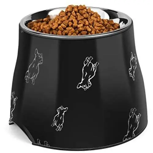 Flexzion Stainless Steel Elevated Dog Bowl Feeder - Raised Cat Pet Dish with Removable Food Water Holder Anti-tip Rubber Slip Bottom for Older Small to Medium Breeds