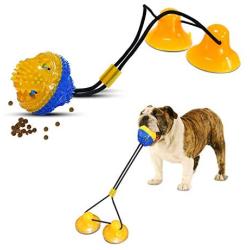 Dog Suction Cup Tug of War, Double Suction Cup Tug Toys for Aggressive Chewers, Interactive Dog Chew Toy for Teeth Cleaning (Yellow-Blue)