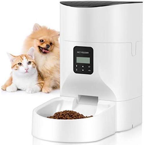 TOO TOO 7L Automatic Dog Feeder, Timer Cat Food Dispenser with Desiccant Bag for Dry Food, Programmable Portion Control 1-4 Meals per Day＆Voice Recorder for Small/Medium Pets (White)