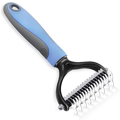 MCIGICM Pet Grooming Brush Deshedding Comb: 2 Sided Undercoat Rake for Cats & Dogs |Safe Dematting Comb | Demat Comb Removes Loose Undercoat,Mats,Tangles and Knots