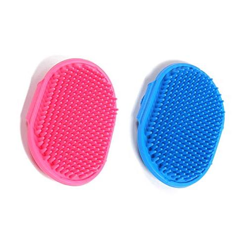 2pcs Dog Grooming Brush Pet Shampoo Bath Brush Soothing Massage Rubber Comb with Adjustable Ring Handle for Long Short Haired Dogs and Cats