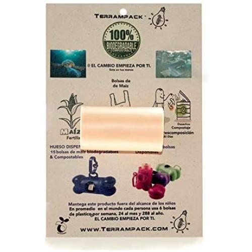 TERRAMPACK Dog Waste Bag - 20 Corn Bags Biodegradable & compostable ROLL Replacement, Poo Colleter Bags for Dogs