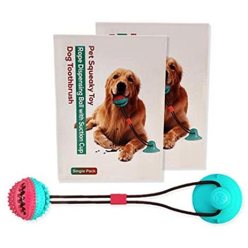 Dog Chew Toy for Aggressive Small to Large Breeds. Strong Bite Ball with Great Suction. Perfect for Dog Training and Boredom. Treats Food Dispensing with Pet Teeth Cleaning. Tough Interactive Rope.