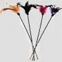 Monliyan 4 Pcs Funny Pet Cat Kitten Play Sticks Wand Rod Classic Feathers Teaser with Bell Elastic Cat Interactive Cat Toy