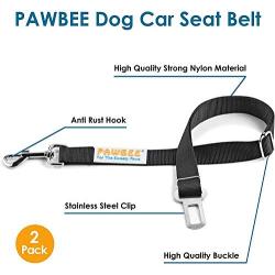 PAWBEE Car Dog Seat Belt - 2 Pack Safety Pet Seatbelt - Adjustable Car Seatbelt For Dogs - Dog Seat Belt For Vehicles - Safety Dog Car Seat Belt - Durable Nylon Dog Seatbelt With Stainless Hook & Clip