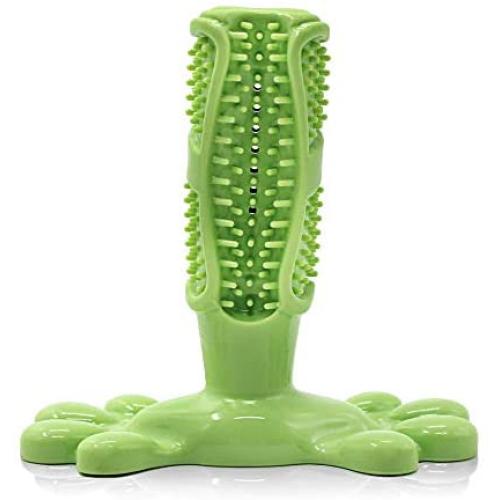 Dog Toothbrush Chew Toy - Teeth Cleaning Tough Chew Proof Dog Toy, Soft Durable Puppy Dental Care Teeth Cleaning Stick Toy, Longer Brush Head More Bite Resistant Dog Toy, Green M