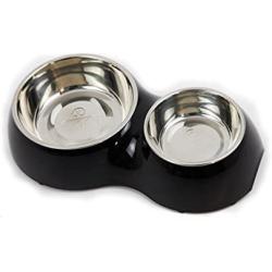 Akiakdog Double Diner / Stainless Steel Double Bowl Melamine Stand for Small Dog and Cat (BLACK)