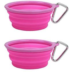 Prima Pets Collapsible Silicone Food & Water Travel Bowl with Clip for Dog and Cat, Small (1.5 Cups) & Large (5 Cups)