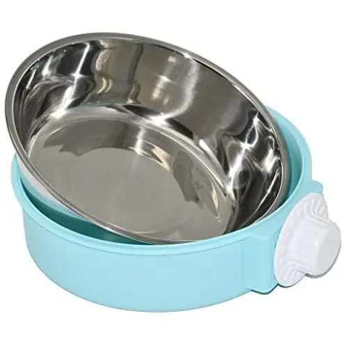 ZOHOKO Dog Bowl Feeder Pet Puppy Food Water Bowl, 2-in-1 Plastic Bowl & Stainless Steel Bowl, Removable Hanging Cat Rabbit Bird Food Basin Dish Perfect for Crates & Cages ZOHOKO Dog Bowl Feeder Pet Puppy Food Water Bowl, 2-in-1 Plastic Bowl & Stainless Steel Bowl, Removable Hanging Cat Rabbit Bird Food Basin Dish Perfect for Crates & Cages