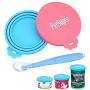 PERSUPER Pet Can Covers Scoop Packaging - 1 Spoon + 2 Pack Universal BPA Free Silicone Pet Food Can Multiple Sizes Lid Covers, One Size Fits All Standard Size Dog and Cat Can Tops