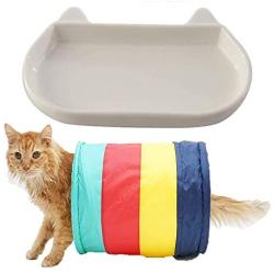 Home-X Cat Lover Ceramic White Trinket Dish, Jewelry Dish for Ring 5.8 x 3.4 x 1.2 inches and Collapsible Play Toy for Indoor or Outdoor Cats, Kitty Tunnel for Exercise