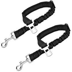 WITSKICH Dog Seat Belt for Cars, 2 Packs Adjustable Nylon Pet Car Seat Belt with Elastic Buffer, Dog Car Safety Belt Vehicle Harnesses – Black