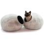 Kivikis Cat Bed, House, Cave, Nap Cocoon, Igloo, 100% Handmade from Sheep Wool (XL 17-26 pounds cat, Snow White)