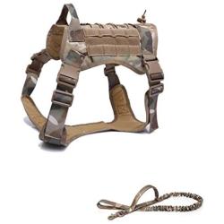 RubRab Tactical Dog Harness and Bungee Dog Leash Set for Large Medium Dogs MOLLE Vest for Service Training Military Dogs Adjustable Tactical Vest