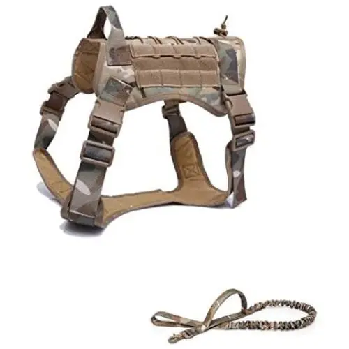 RubRab Tactical Dog Harness and Bungee Dog Leash Set for Large Medium Dogs MOLLE Vest for Service Training Military Dogs Adjustable Tactical Vest RubRab Tactical Dog Harness and Bungee Dog Leash Set for Large Medium Dogs MOLLE Vest for Service Training Military Dogs Adjustable Tactical Vest