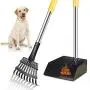 FOCUSPET Dog Pooper Scooper, Poop Scooper for Dogs Upgraded Adjustable Long Handle Metal Pet Poop Tray and Rake Set for Large & Small Dogs, Pet Waste Removal Scoop for Pets, Dirt, Gravel, Lawns, Grass