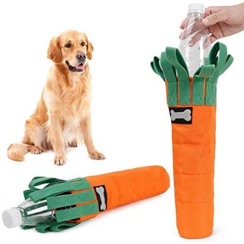 Hengu Carrot Bite-Resistant Dog Toy, Thick Oxford Cloth Cover for Plastic Bottle Self-Made Pet Toy with Sniffs Interactive Play Design, Perfect for Medium Big Dogs Chew Toy