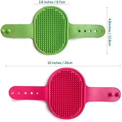 Grooming Pet Shampoo Brush，Pet Bath Comb Brush with Adjustable Ring Handle Soft Massage Brush for Dogs and Cats (Green)