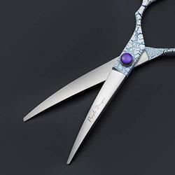 Purple Dragon 6.5 inch Professional Silver Japan 440C Pet Grooming Curved Shears/Scissors or Dog Hair Straight Cutting Scissor - Perfect for Pet Groomer or Family DIY Use