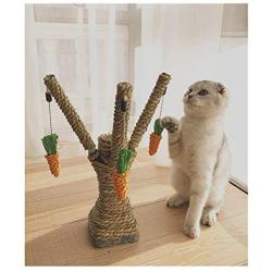 Kungfu Cat Scratching Post Tree, Straw Rope Vertical Climbing Frame Nice Branch Shape Scratching Pole Interactive Cat Toy with Detachable 3 Woven Carrots for Kitten Hamster