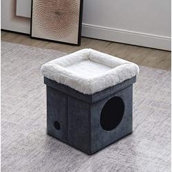 Generies Funny Living Collapsible cat House,cat Cube,Ottoman, Foldable cat condo,cat Sleeper,cat Cushion,cat Hiding Place.