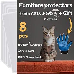 Cat Furniture Protector - Cat Couch Protector, Furniture Protection from Cat Scratching, Couch Protector from Cats, Cat Scratch Deterrent Includes Grooming Glove (8 Pcs - 17'' x 12'')