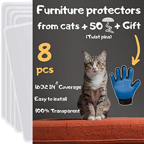 Cat Furniture Protector - Cat Couch Protector, Furniture Protection from Cat Scratching, Couch Protector from Cats, Cat Scratch Deterrent Includes Grooming Glove (8 Pcs - 17'' x 12'') Cat Furniture Protector - Cat Couch Protector, Furniture Protection from Cat Scratching, Couch Protector from Cats, Cat Scratch Deterrent Includes Grooming Glove (8 Pcs - 17'' x 12'')
