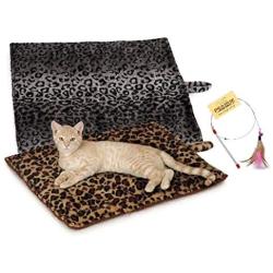 Quality Thermal Cat Mat and Free Cat Toy (Assorted Colors) (1, 2, 3, or 4 Mats) Cozy Self Heating Warming Kitty Kitten Puppy Small Dog Bed, Reversible Washable Pad, No Electricity