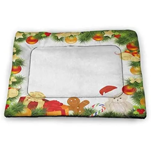 DayDayFun Kids Christmas Pet Mat for Kennel Cute Teddy Bear on Evergreen Branches with Stars Bowties Surprise Boxes Housebreaking Absorption Pads Green Gold Red DayDayFun Kids Christmas Pet Mat for Kennel Cute Teddy Bear on Evergreen Branches with Stars Bowties Surprise Boxes Housebreaking Absorption Pads Green Gold Red