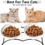 Jyipsonm Natural Ceramic Raised Double Cat Bowls Cute Pet Feeder Bowl Dishes Elevated Food and Water Bowls with Metal Raised Anti-Skid Stand