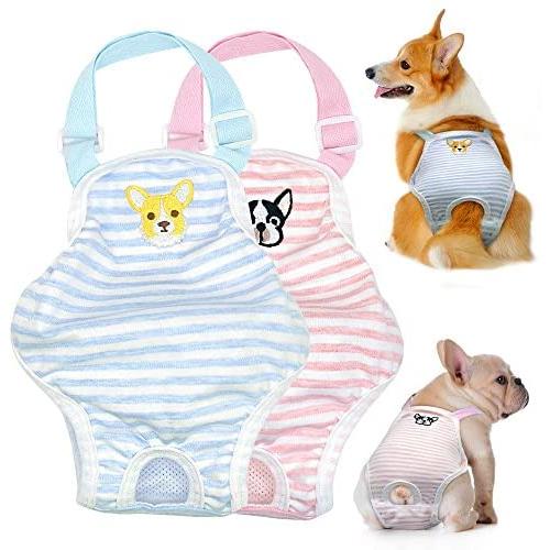 Stock Show 1PC Dog Cute Summer Cotton Stripe Sanitary Pantie with Adjustable Strap Suspender Physiological Pants Pet Underwear Diapers Jumpsuits for Girl Dogs Medium Large Corgi French Bulldog, Pink