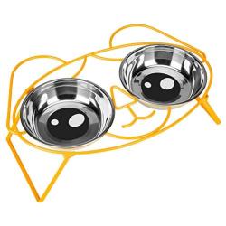 E-ROOM TREND Elevated Dog Bowls,Cute Metal Raised Dog Food Bowl for Cat and Small Dog Come with 2 Stainless Steel Dog Bowls Set for Food and Water with Anti Slip Feet