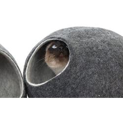 Kivikis Cat Bed, House, Cave, Nap Cocoon, Igloo, 100% Handmade from Sheep Wool Size: Large, L for 6-8 kg (12-16 pounds) cat. (Dark Gray)