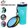 iDogiCat Dog Water Bottle for Walking - 2 in 1 Portable Travel Dual Chambered Pets Drinking Cup Dispenser Mug and Food Container with 2 Collapsible Bowls
