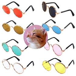 8 Pcs Pet Sunglasses Retro Funny Round Metal Prince Glasses Set for Small Cats Dogs Cosplay Toys Photos Props Accessories