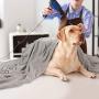 SUNLAND Microfiber Dog Towel Super Soft Pet Bath Towel Ultra Absorbent Dog Drying Towel with Embroidered Paw Print