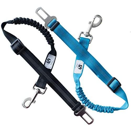 Samson & Harley Heavy-Duty Dog Seatbelts 2-Pack - Adjustable Elastic Reflective for Small, Medium, Large Dogs - Attaches to Harness & Clips into Car Buckle