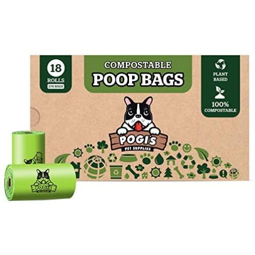 Pogis Compostable Poop Bags - 18 Rolls (270 Bags) - Leak-Proof, Extra-Large, Plant-based, ASTM D6400 Certified Home Compostable Waste Bags for Dogs