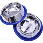 Set of 2 Etched Stainless Steel Dog Bowls, Easy to Clean, Bacteria & Rust Resistant, with Non-Skid No-Tip Silicone Ring, Feeding Bowls for Dogs (2 Pak / 32oz Each Bowl)