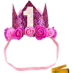 Wiz BBQT 2 Pcs Adorable Cute Crown Shaped Cat Dog Pet 1 Year Birthday Headband and Pink Star Hair Head Bands Accessories for Dogs Cats Pets