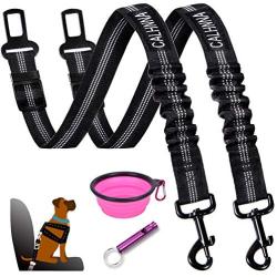 Dolebean Dog Seatbelt 2 Packs Seat Belt with Dog Whistle and Dog Bowl Car Harness (Black)