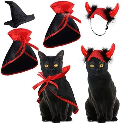 Weewooday 4 Pieces Halloween Pet Costume Set Including 2 Vampire Costume Cloaks 1 Pet Witch Hat and 1 Horn Hat for Cat and Dog Role Play Party Supplies Weewooday 4 Pieces Halloween Pet Costume Set Including 2 Vampire Costume Cloaks 1 Pet Witch Hat and 1 Horn Hat for Cat and Dog Role Play Party Supplies