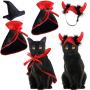 Weewooday 4 Pieces Halloween Pet Costume Set Including 2 Vampire Costume Cloaks 1 Pet Witch Hat and 1 Horn Hat for Cat and Dog Role Play Party Supplies