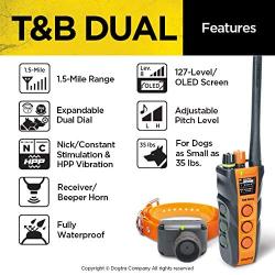 Dogtra T&B Dual Dial Dog Remote Training and Beeper Collar - 1.5-Mile-Long Range, Sports Upland Hunting, Fully Waterproof, Rechargeable, Static, Locate - Includes PetsTEK Trainer Clicker