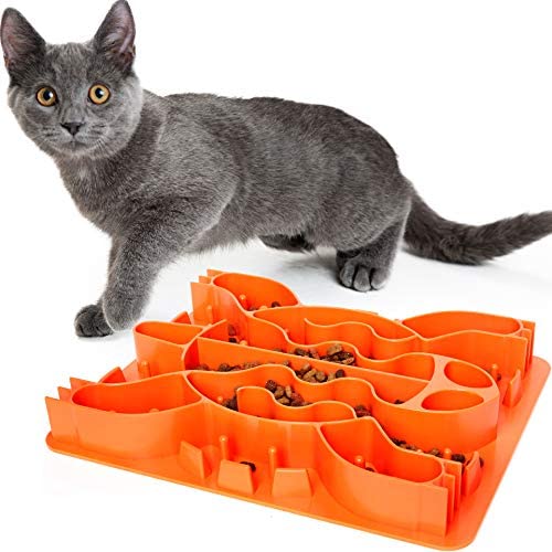 Slow Feeder Cat Bowl - Interactive Food & Treat Puzzle Feeder - Slow Feed Maze Activity Toy to Promote Healthy Eating & Portion Control - Food Grade Material - Non-Slip & Dishwasher Safe