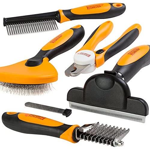 Friends Forever 6 in 1 Professional Pet Grooming Kit Box - Cats Dogs Nail Clippers & File, Wire Dog Brush/Slicker Brush, Deshedding Tool, Dematting Comb, Undercoat Rake …, SYNC66-0047UPC