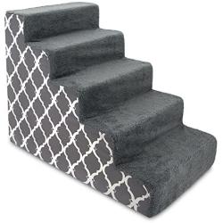 Best Pet Supplies USA Made Pet Steps/Stairs with CertiPUR-US Certified Foam for Dogs & Cats Gray Lattice Print, 5-Step (H: 22.5'') (ST255C-L)